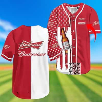 Budweiser Baseball Jersey US Flag Custom Name Beer Lovers Gift Budweiser Baseball Jersey US Flag Custom Name Beer Lovers Gift