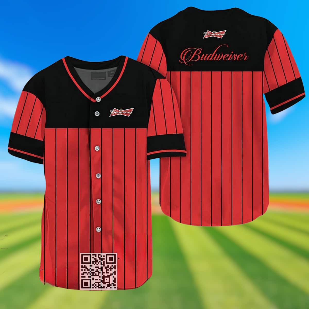 Black Vertical Striped Budweiser Baseball Jersey Beer Lovers Gift Black Vertical Striped Budweiser Baseball Jersey Beer Lovers Gift