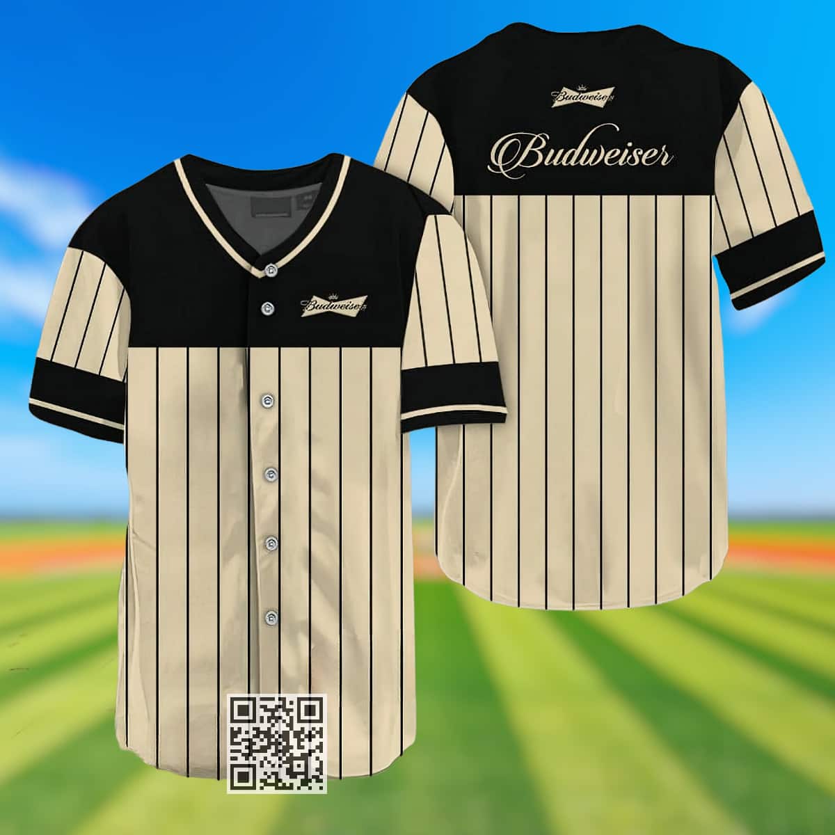 Black Vertical Striped Budweiser Baseball Jersey Beer Lovers Gift Black Vertical Striped Budweiser Baseball Jersey Beer Lovers Gift