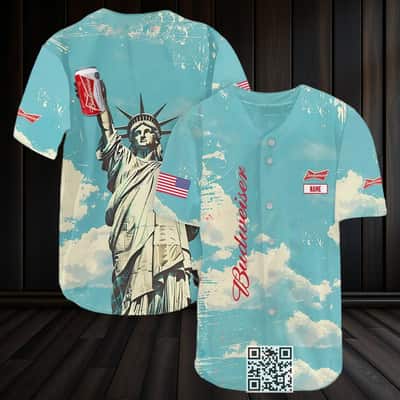 Personalized Budweiser Beer Baseball Jersey Statue Of Liberty Custom Name