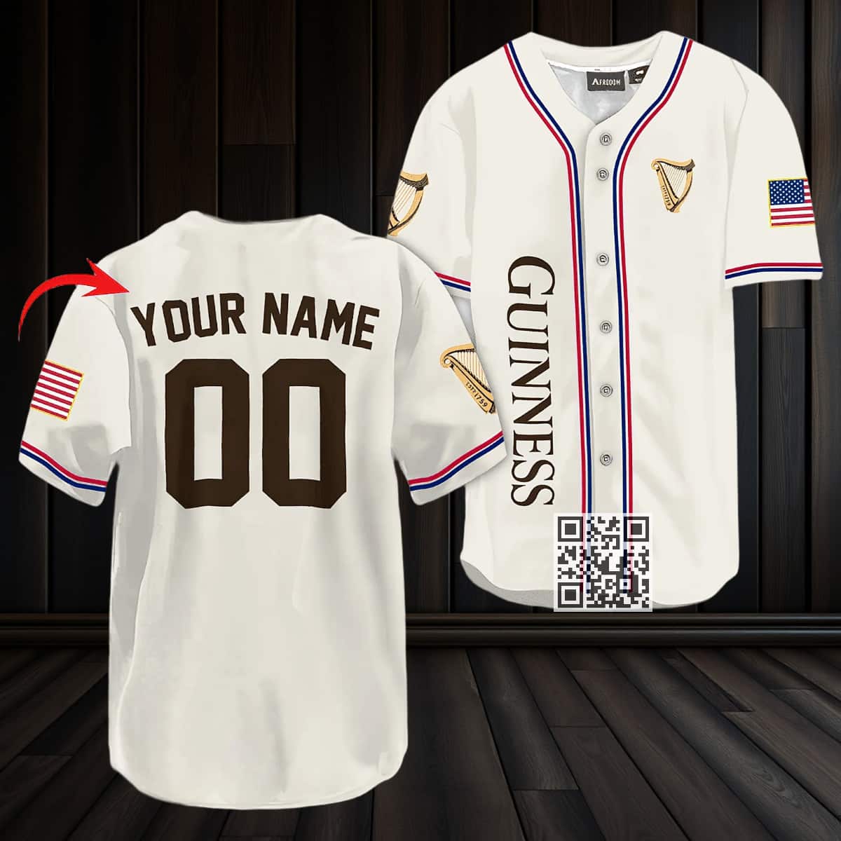 Personalized Guinness Beer Baseball Jersey US Flag Custom Name & Number Personalized Guinness Beer Baseball Jersey US Flag Custom Name & Number