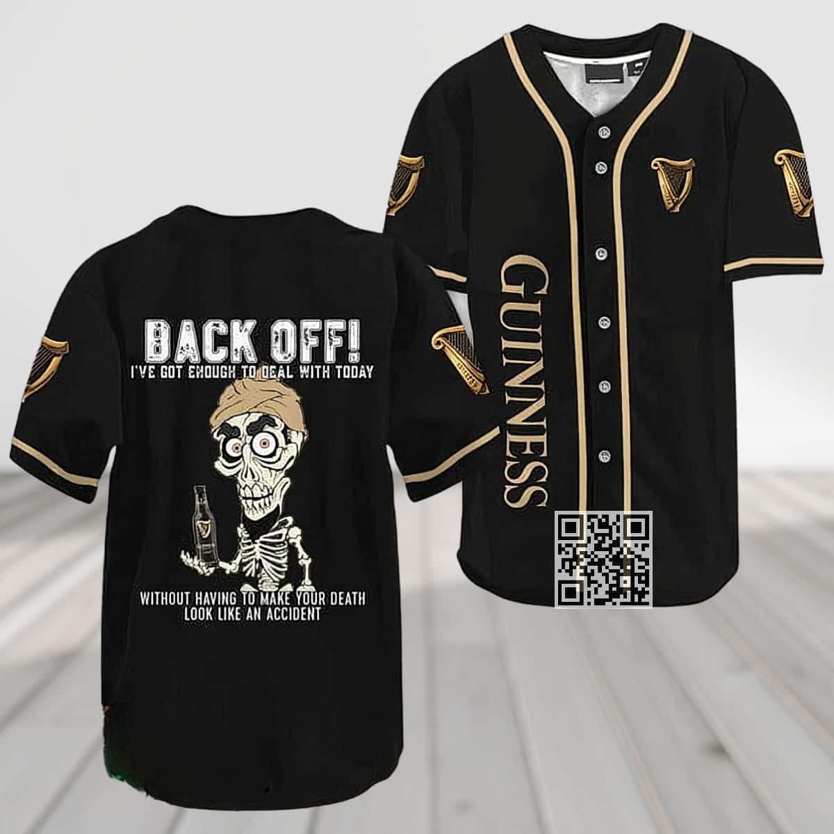 Black Achmed Back Off With Guinness Beer Baseball Jersey Black Achmed Back Off With Guinness Beer Baseball Jersey
