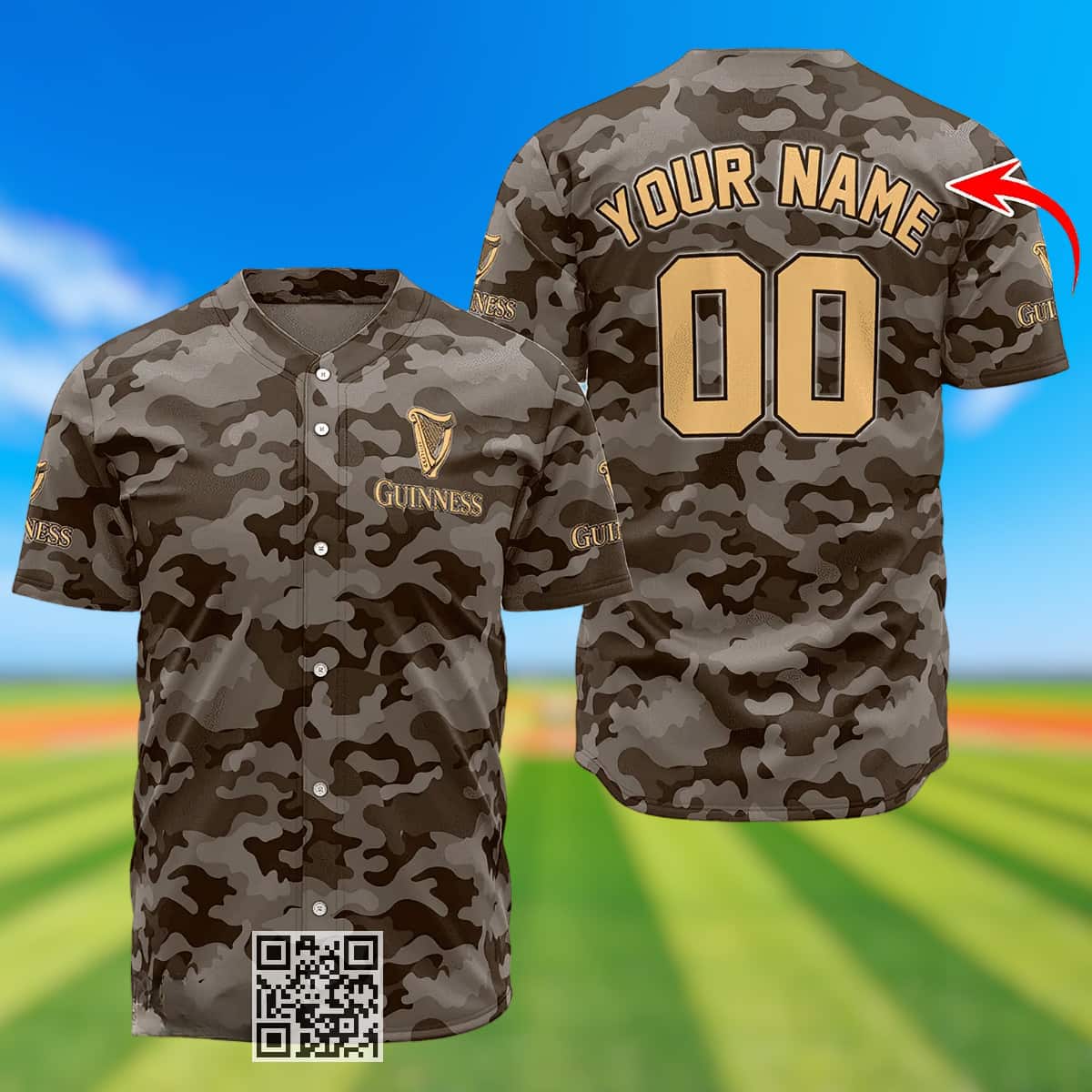 Personalized Guinness Beer Baseball Jersey Brown Camouflage Custom Name Number Personalized Guinness Beer Baseball Jersey Brown Camouflage Custom Name Number