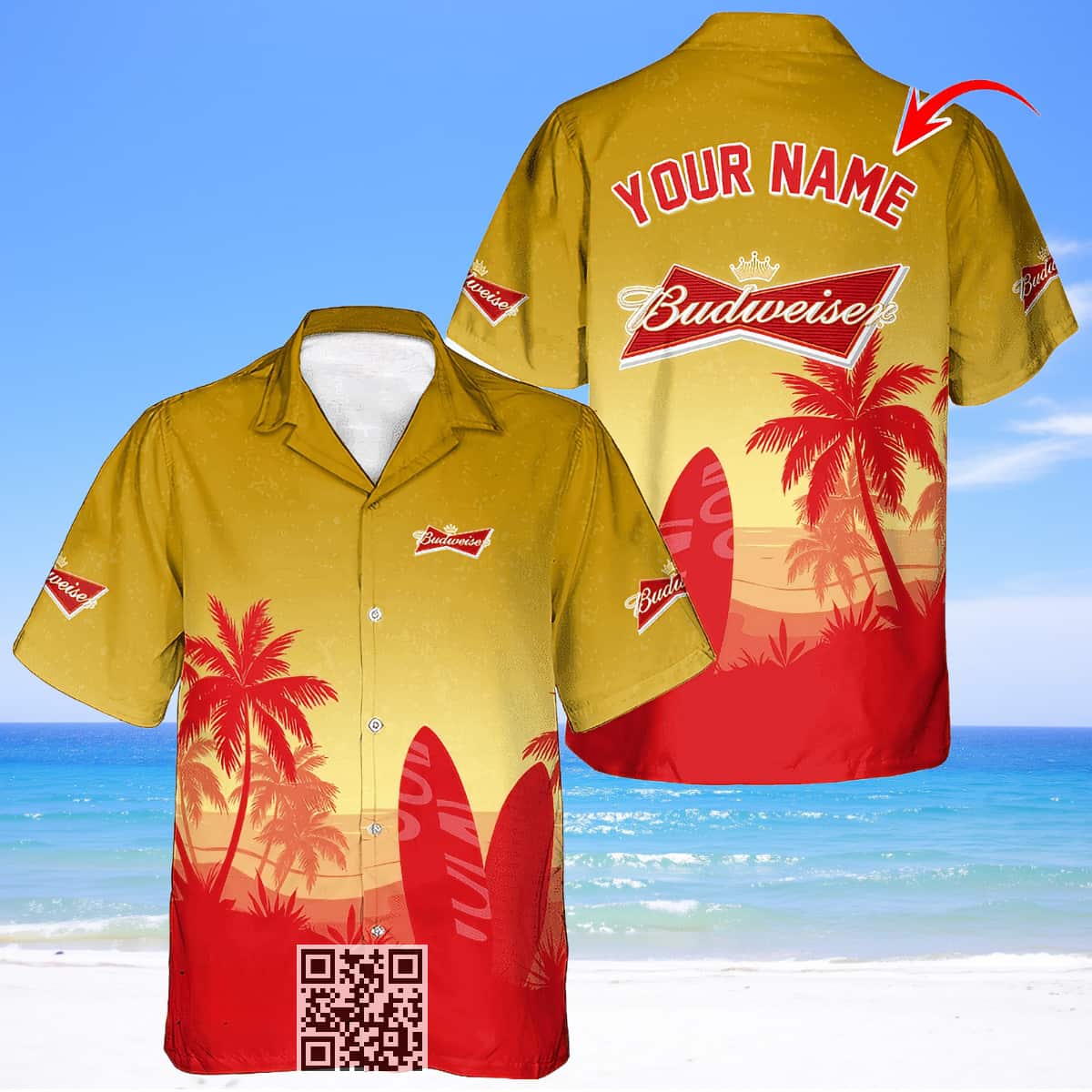 Personalized Budweiser Beer Hawaiian Shirt Surfboard Palm Tree Custom Name Personalized Budweiser Beer Hawaiian Shirt Surfboard Palm Tree Custom Name