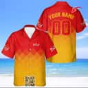 Personalized Budweiser Beer Hawaiian Shirt Yellow And Red Halftone Custom Name Number Personalized Budweiser Beer Hawaiian Shirt Yellow And Red Halftone Custom Name Number