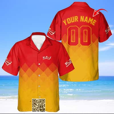 Personalized Budweiser Beer Hawaiian Shirt Yellow And Red Halftone Custom Name Number