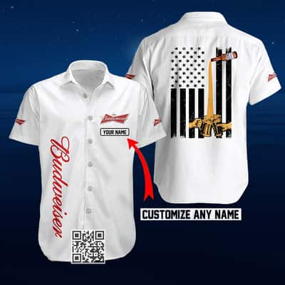White Budweiser Beer Hawaiian Shirt Custom Name White Budweiser Beer Hawaiian Shirt Custom Name