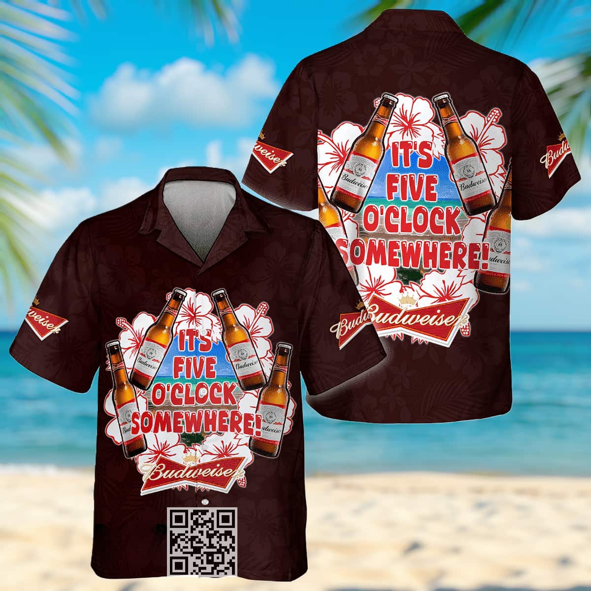 Aloha It's Five O'Clock Somewhere Budweiser Beer Hawaiian Shirt Aloha It's Five O'Clock Somewhere Budweiser Beer Hawaiian Shirt