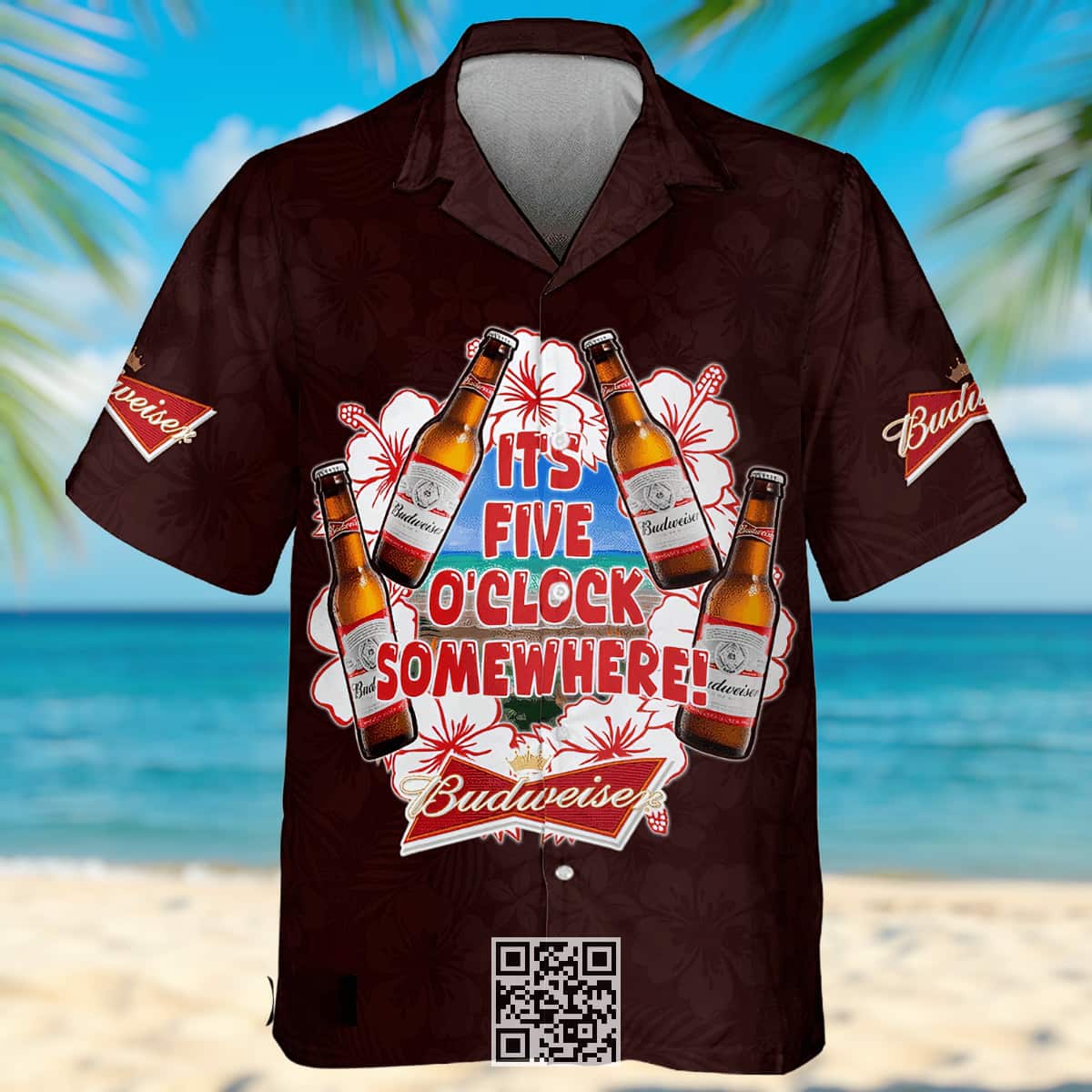 Aloha It's Five O'Clock Somewhere Budweiser Beer Hawaiian Shirt Aloha It's Five O'Clock Somewhere Budweiser Beer Hawaiian Shirt