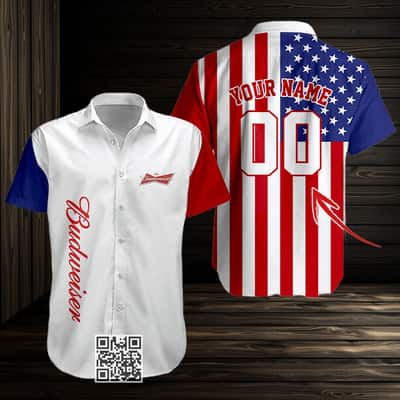 Personalized Budweiser Beer Hawaiian Shirt US Flag Custom Name Number