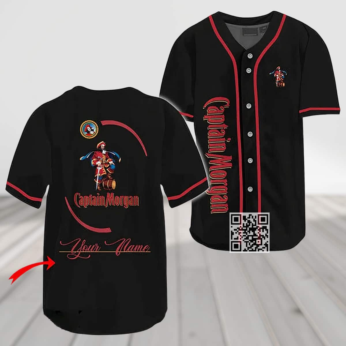 Black Captain Morgan Baseball Jersey Custom Name Black Captain Morgan Baseball Jersey Custom Name