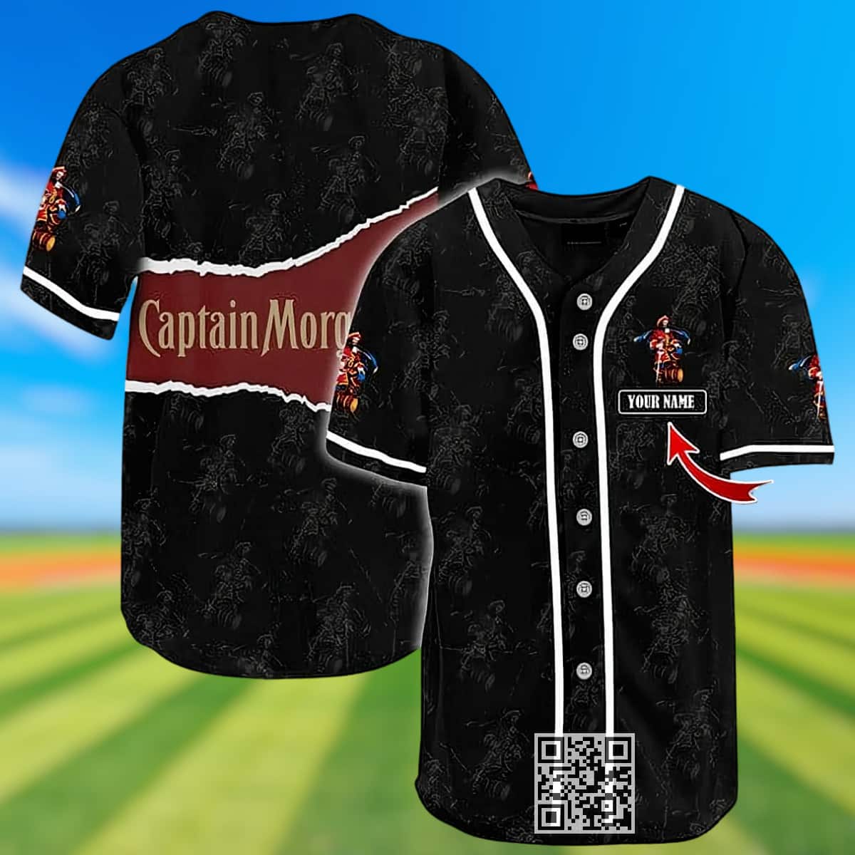 Personalized Black Captain Morgan Baseball Jersey Custom Name Personalized Black Captain Morgan Baseball Jersey Custom Name