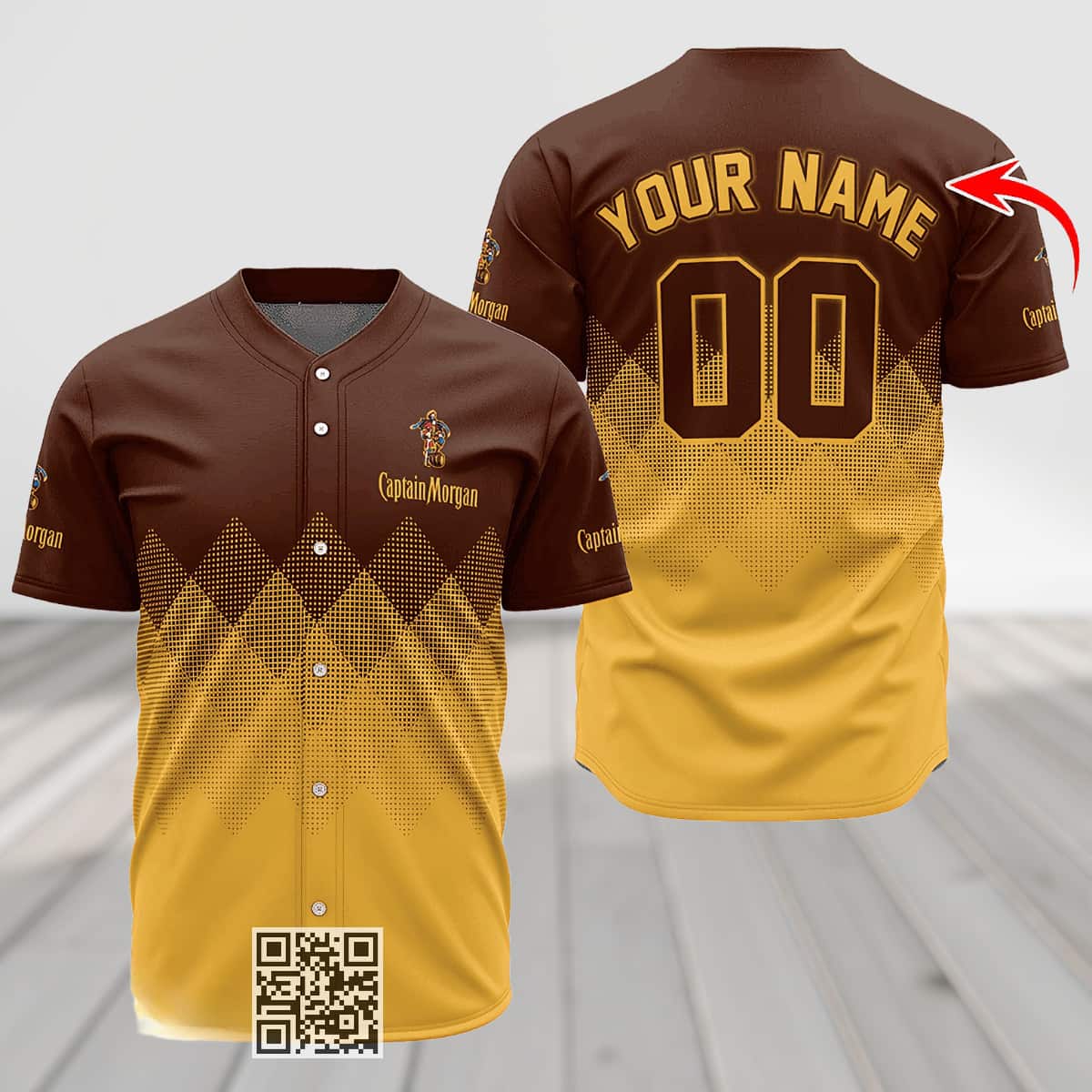 Captain Morgan Baseball Jersey Yellow And Brown Halftone Custom Name Number Captain Morgan Baseball Jersey Yellow And Brown Halftone Custom Name Number