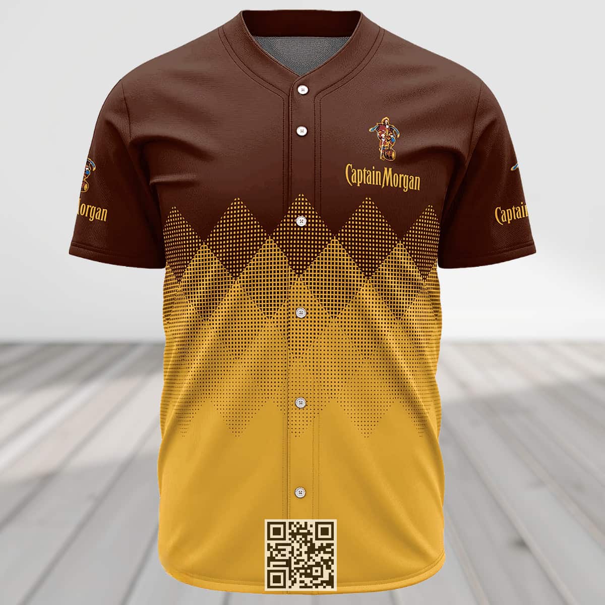 Captain Morgan Baseball Jersey Yellow And Brown Halftone Custom Name Number Captain Morgan Baseball Jersey Yellow And Brown Halftone Custom Name Number