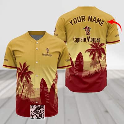 Personalized Captain Morgan Baseball Jersey Palm Tree Surfboard Custom Name Personalized Captain Morgan Baseball Jersey Palm Tree Surfboard Custom Name