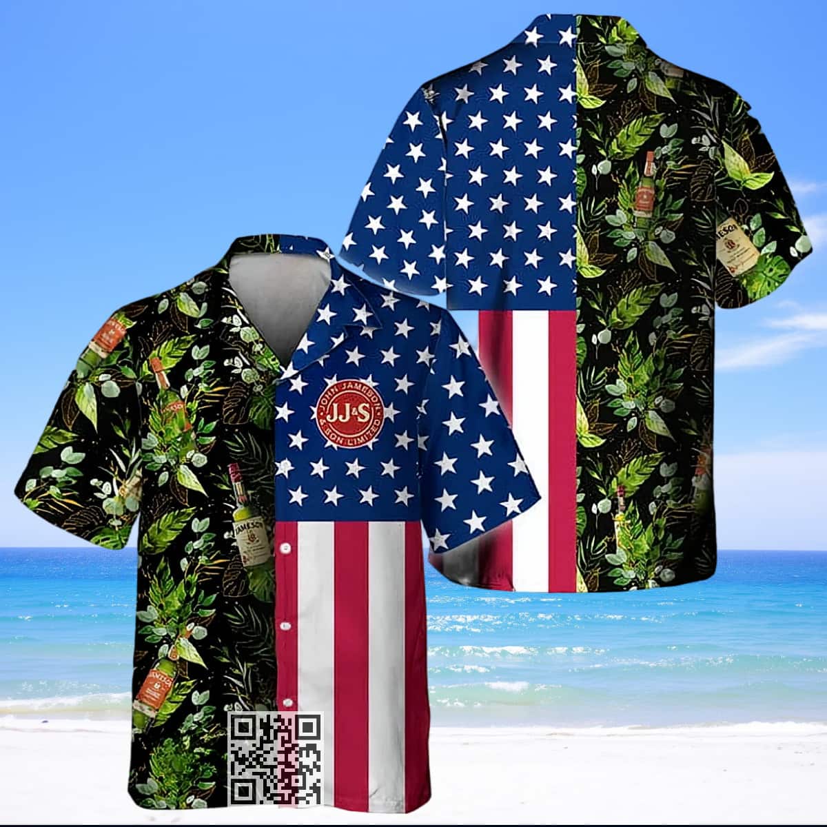 Jameson Whiskey Hawaiian Shirt US Flag Tropical Flower Jameson Whiskey Hawaiian Shirt US Flag Tropical Flower