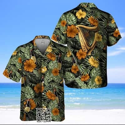 Guinness Beer Hawaiian Shirt Tropical Flower With Palm Leaves