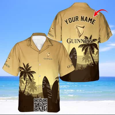 Personalized Guinness Beer Hawaiian Shirt Palm Tree Surfboard Custom Name