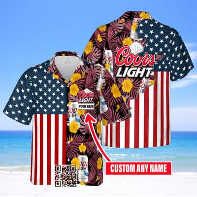 Personalized Coors Light Hawaiian Shirt US Flag Custom Name