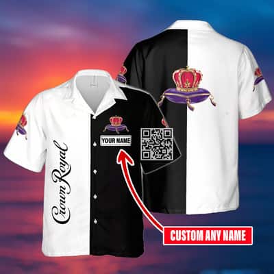 Black And White Split Crown Royal Hawaiian Shirt Custom Name