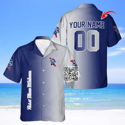 Pabst Blue Ribbon Beer Hawaiian Shirt Gradient Art Custom Name Number