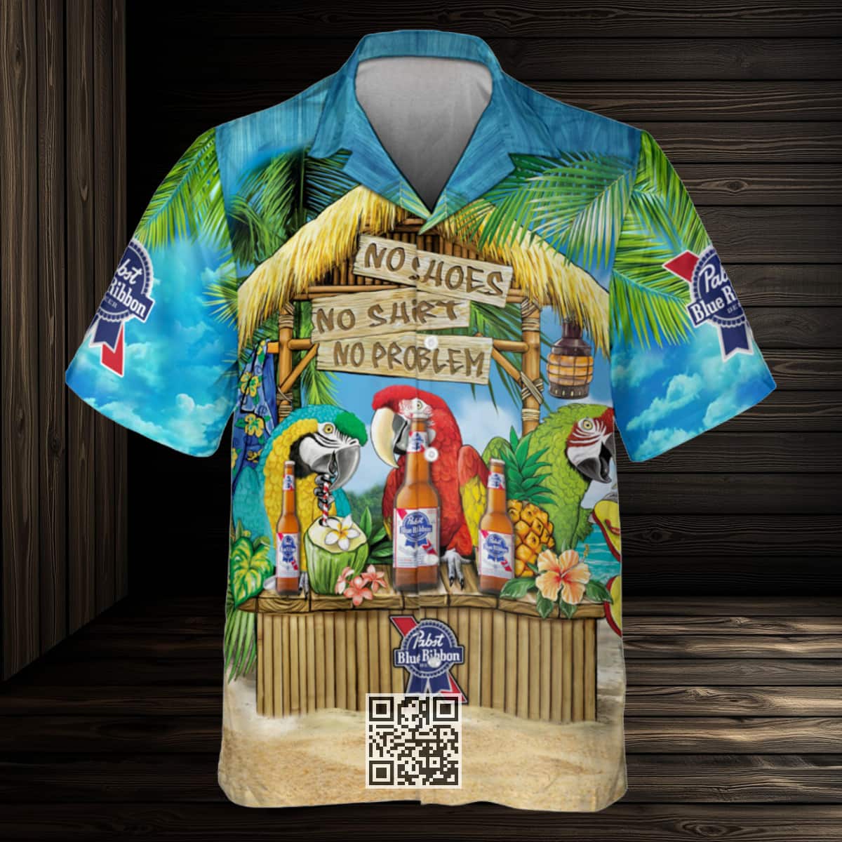 Funny Pabst Blue Ribbon Hawaiian Shirt No Shoes No Shirt No Problem Funny Pabst Blue Ribbon Hawaiian Shirt No Shoes No Shirt No Problem