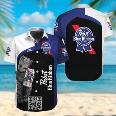 Baby Groot Loves Pabst Blue Ribbon Beer Hawaiian Shirt