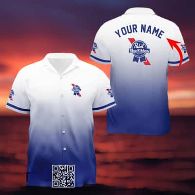 Personalized Pabst Blue Ribbon Hawaiian Shirt Gradient Art Custom Name
