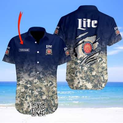 Personalized Miller Lite Beer Hawaiian Shirt Camouflage Pattern Custom Name Personalized Miller Lite Beer Hawaiian Shirt Camouflage Pattern Custom Name