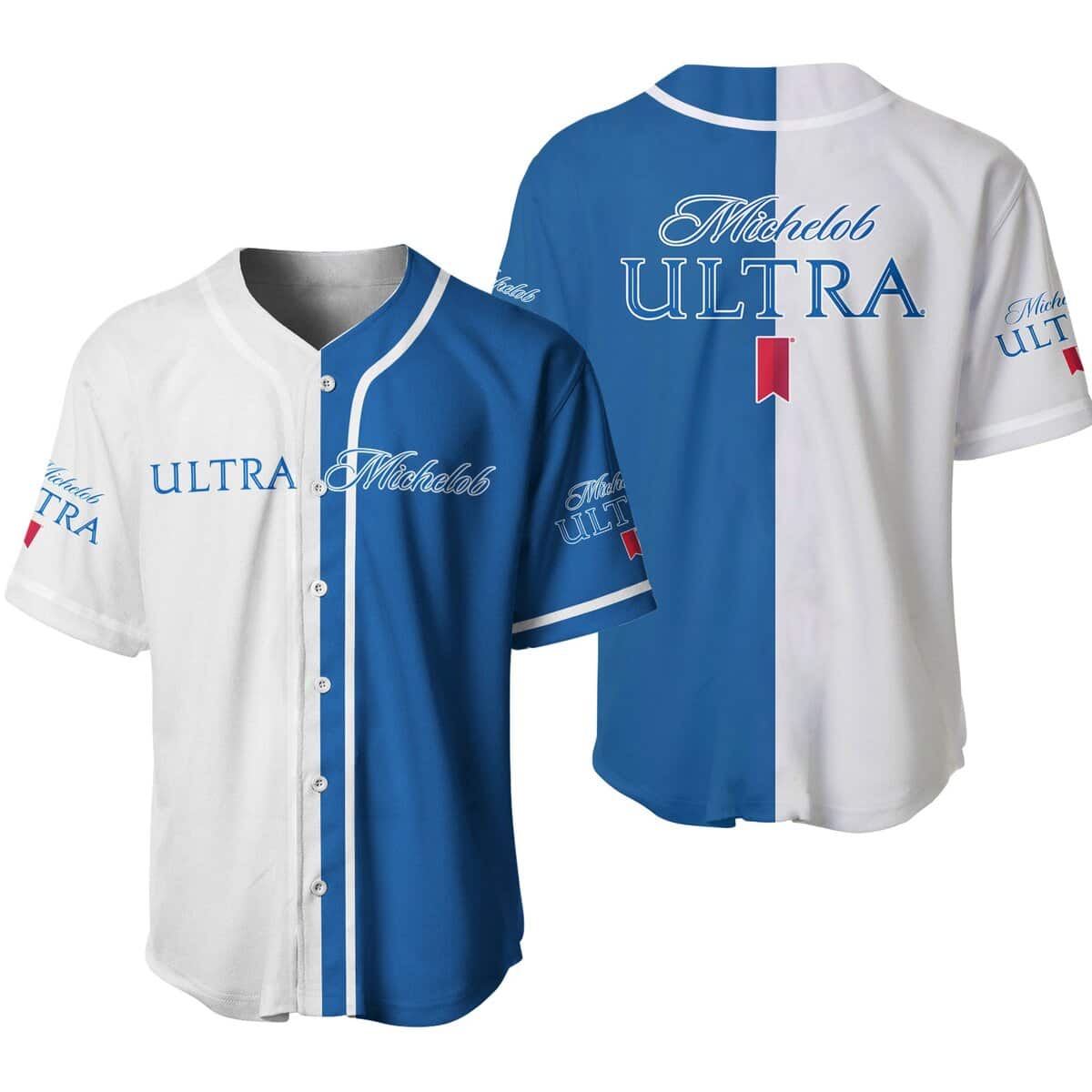 White And Blue Split Michelob ULTRA Baseball Jersey Beer Gift For Best Friend